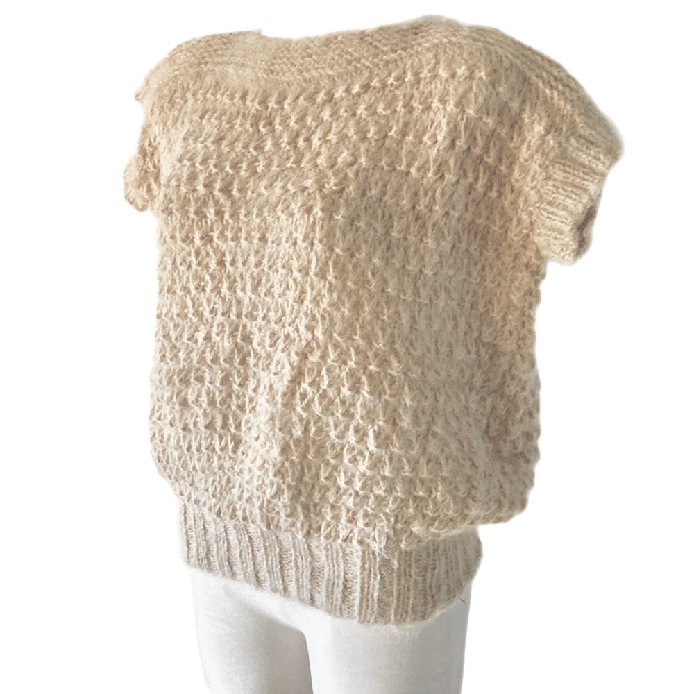 HANDMADE knitted top Beige cap sleeves waffle stitch - Picture 1 of 10